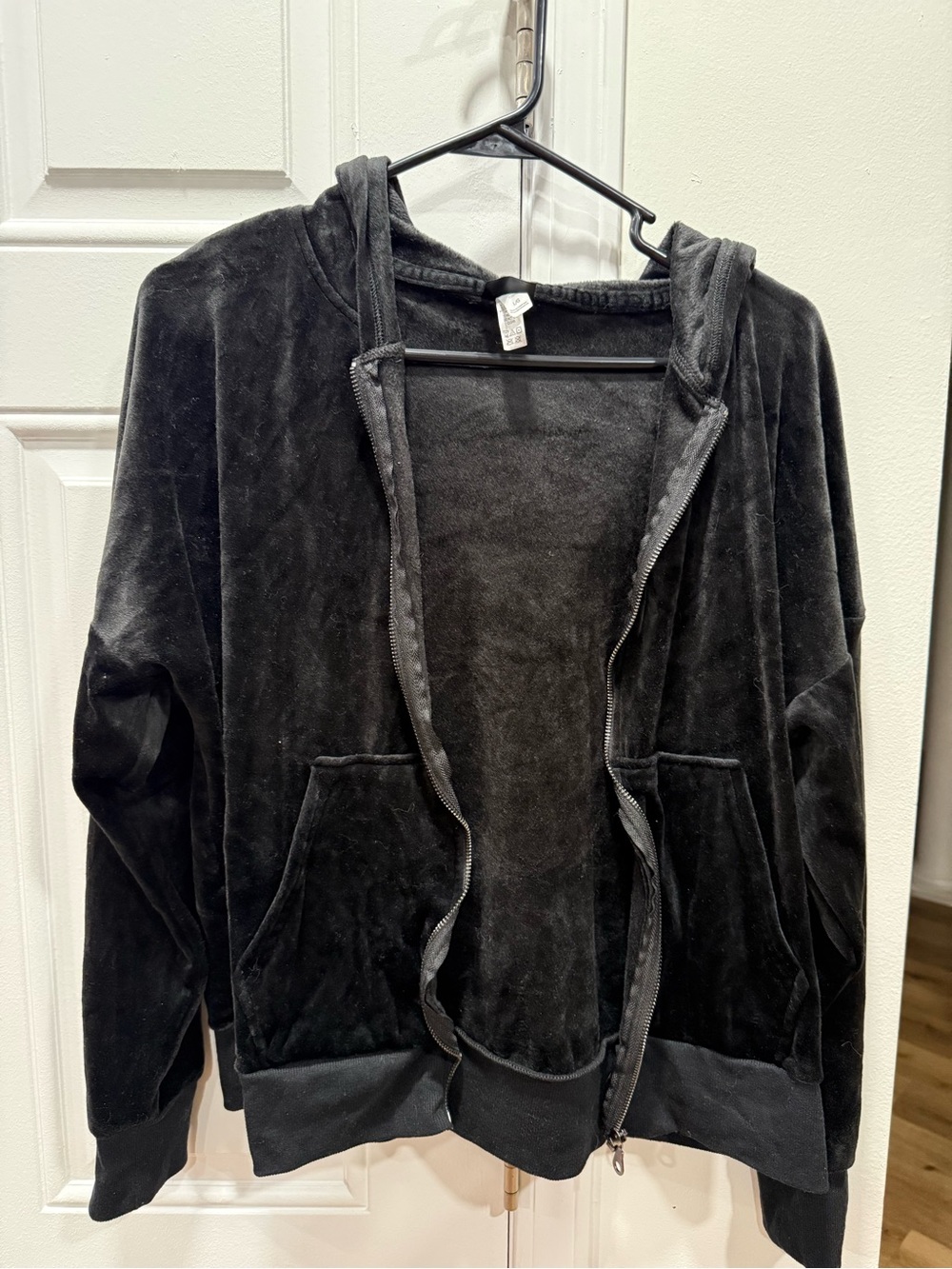 Felina Black Velour Zip-Up Hoodie Jacket